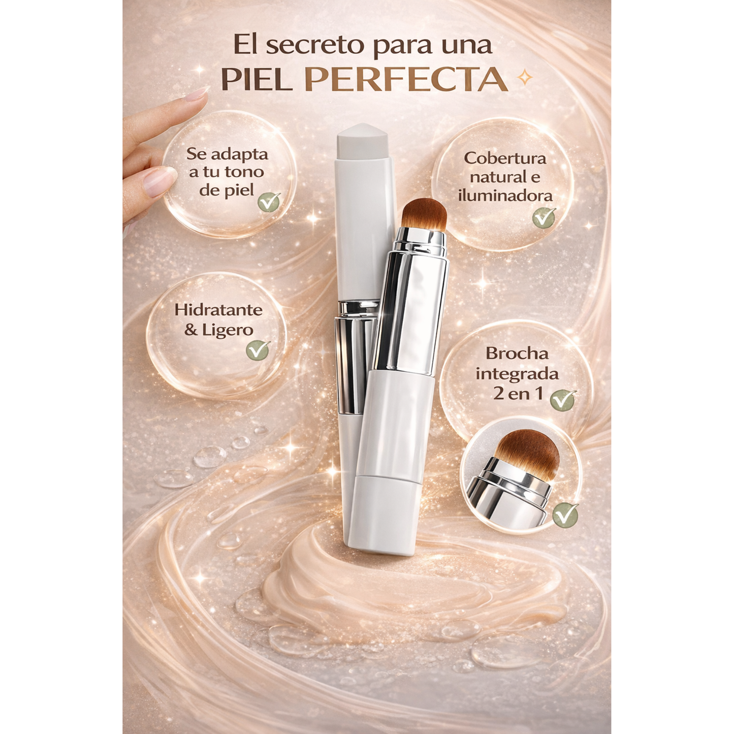 Base de Maquillaje Color-Changing 2-en-1 con Brocha